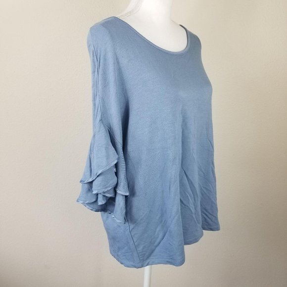 Workshop / M / Dusty Blue Ruffle Sleeve Slouchy Bl - Picture 2 of 9